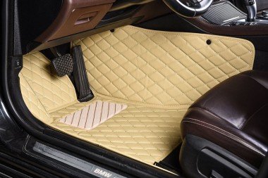 Discount Beige Luxury Leather Diamond Car Floor Mats