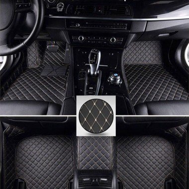 Discount Black and Beige Stitching Luxury Leather Diamond Car Floor Mats
