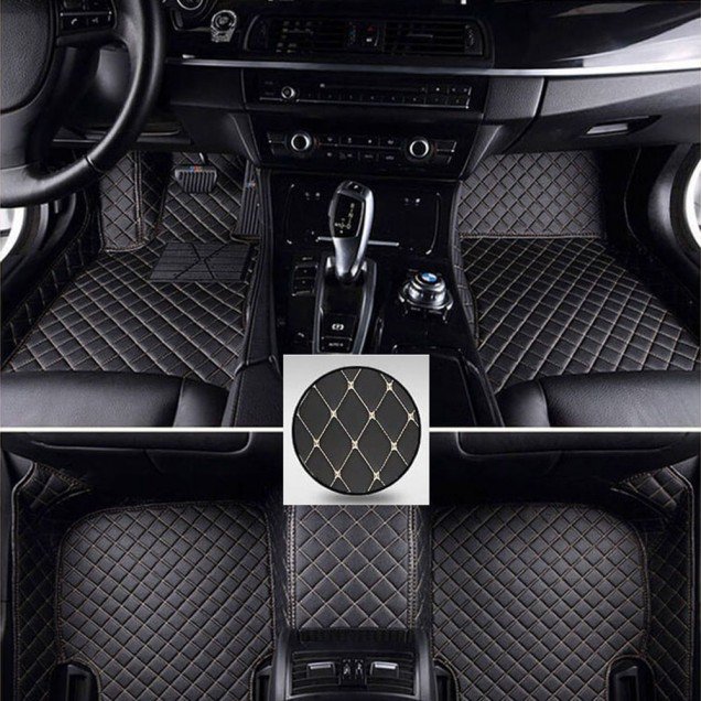 Discount Black and Beige Stitching Luxury Leather Diamond Car Floor Mats Discount Black and Beige Stitching Luxury Leather Diamond Car Floor Mats