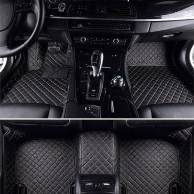 Discount Black and Beige Stitching Luxury Leather Diamond Car Floor Mats