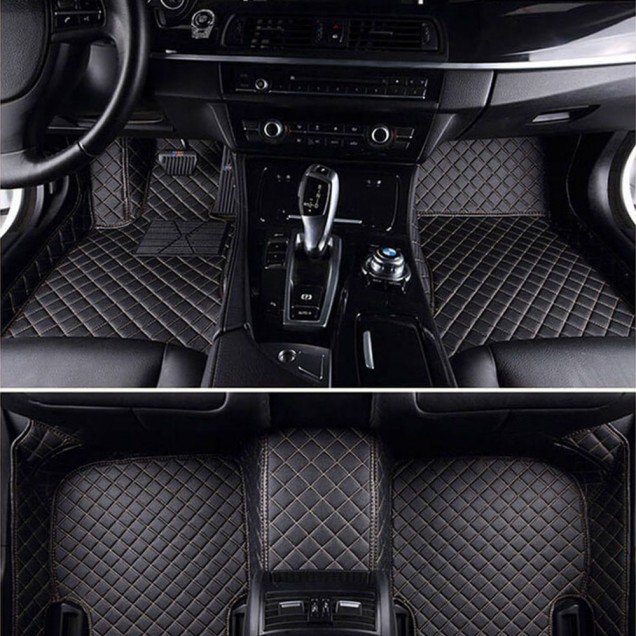 Discount Black and Beige Stitching Luxury Leather Diamond Car Floor Mats Discount Black and Beige Stitching Luxury Leather Diamond Car Floor Mats