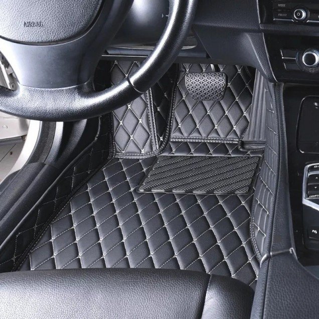 Discount Black and Beige Stitching Luxury Leather Diamond Car Floor Mats Discount Black and Beige Stitching Luxury Leather Diamond Car Floor Mats