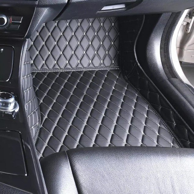 Discount Black and Beige Stitching Luxury Leather Diamond Car Floor Mats Discount Black and Beige Stitching Luxury Leather Diamond Car Floor Mats