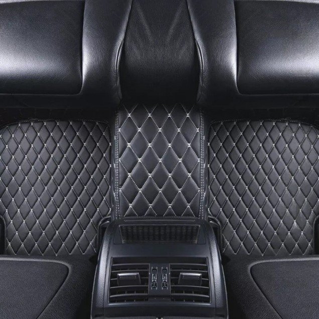 Discount Black and Beige Stitching Luxury Leather Diamond Car Floor Mats Discount Black and Beige Stitching Luxury Leather Diamond Car Floor Mats
