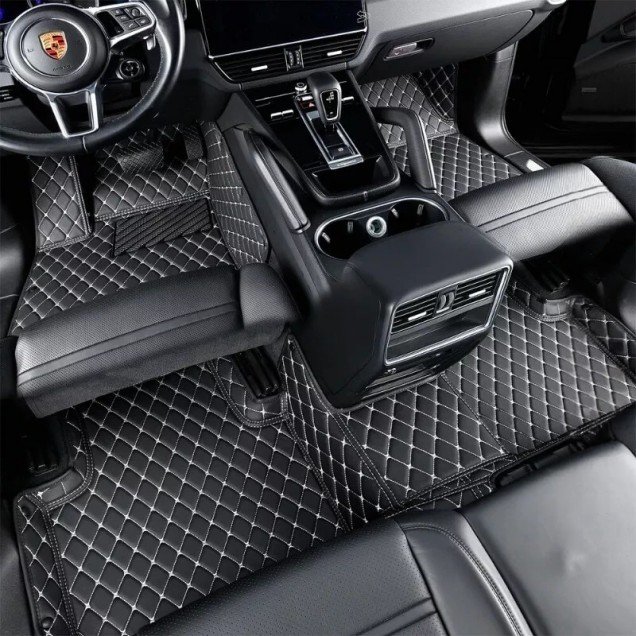 Discount Black and Beige Stitching Luxury Leather Diamond Car Floor Mats Discount Black and Beige Stitching Luxury Leather Diamond Car Floor Mats