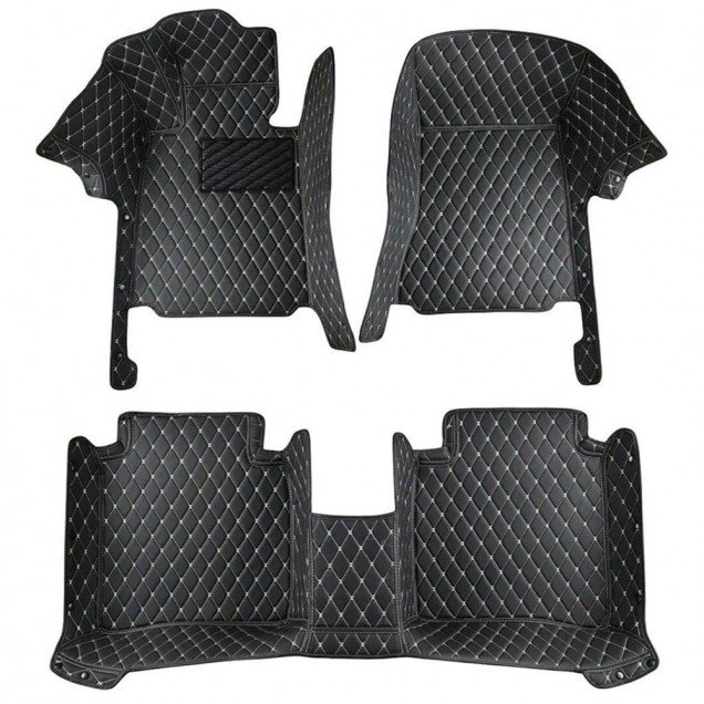 Discount Black and Beige Stitching Luxury Leather Diamond Car Floor Mats Discount Black and Beige Stitching Luxury Leather Diamond Car Floor Mats