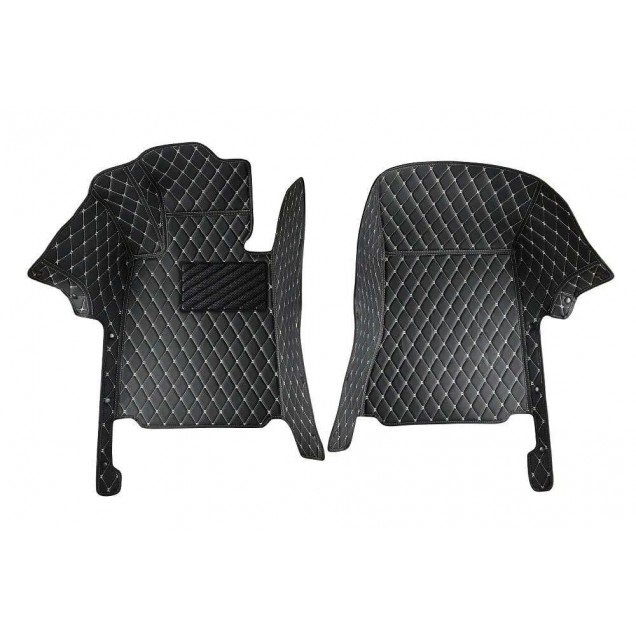 Discount Black and Beige Stitching Luxury Leather Diamond Car Floor Mats Discount Black and Beige Stitching Luxury Leather Diamond Car Floor Mats