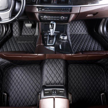 Discount Black and Black Stitching Luxury Leather Diamond Car Floor Mats