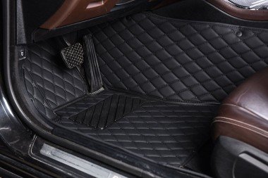 Discount Black and Black Stitching Luxury Leather Diamond Car Floor Mats