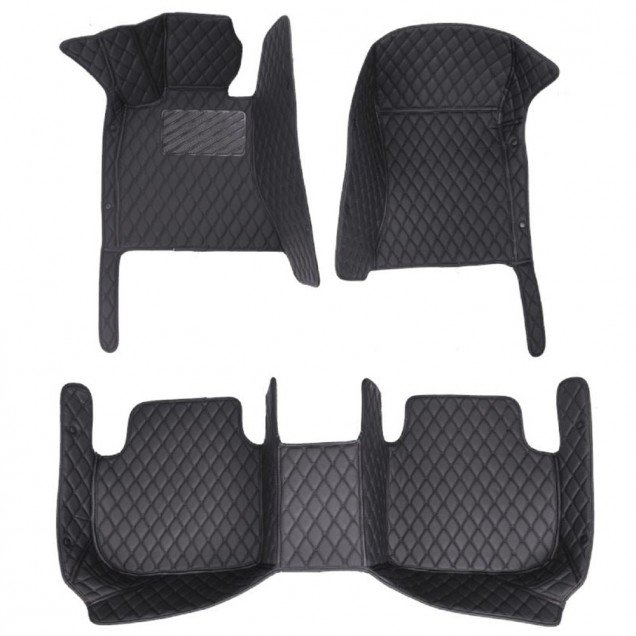 Discount Black and Black Stitching Luxury Leather Diamond Car Floor Mats Discount Black and Black Stitching Luxury Leather Diamond Car Floor Mats