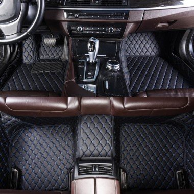 Discount Black and Blue Stitching Luxury Leather Diamond Car Floor Mats