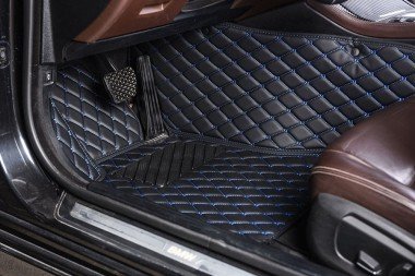 Discount Black and Blue Stitching Luxury Leather Diamond Car Floor Mats