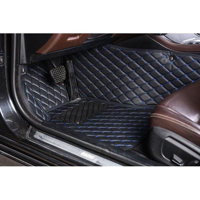 Discount Black and Blue Stitching Luxury Leather Diamond Car Floor Mats