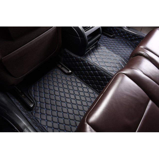 Discount Black and Blue Stitching Luxury Leather Diamond Car Floor Mats