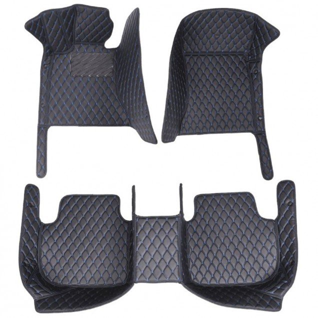 Discount Black and Blue Stitching Luxury Leather Diamond Car Floor Mats