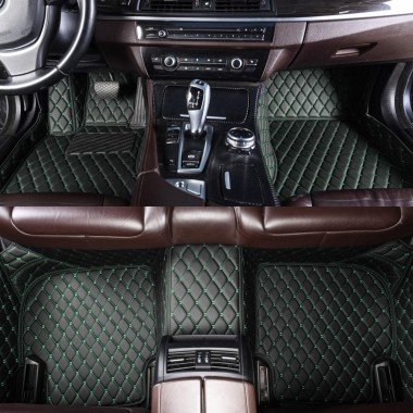 Discount Black and Green Stitching Luxury Leather Diamond Car Floor Mats