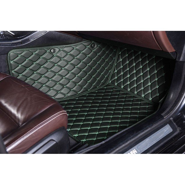 Discount Black and Green Stitching Luxury Leather Diamond Car Floor Mats Discount Black and Green Stitching Luxury Leather Diamond Car Floor Mats