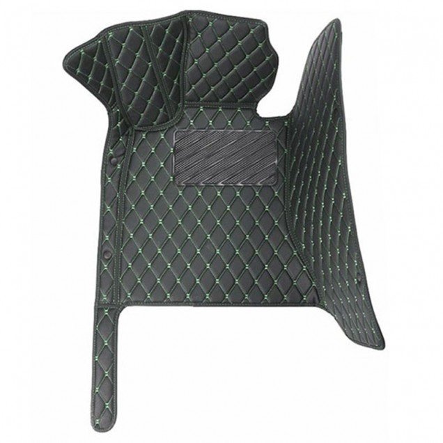Discount Black and Green Stitching Luxury Leather Diamond Car Floor Mats Discount Black and Green Stitching Luxury Leather Diamond Car Floor Mats