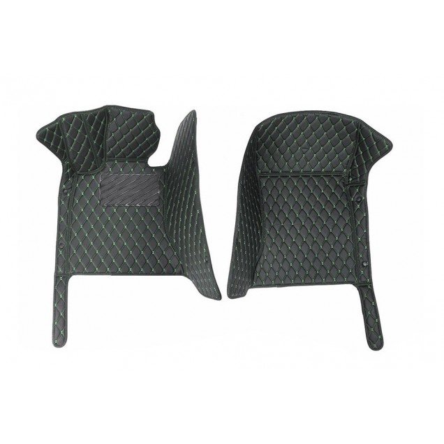 Discount Black and Green Stitching Luxury Leather Diamond Car Floor Mats Discount Black and Green Stitching Luxury Leather Diamond Car Floor Mats