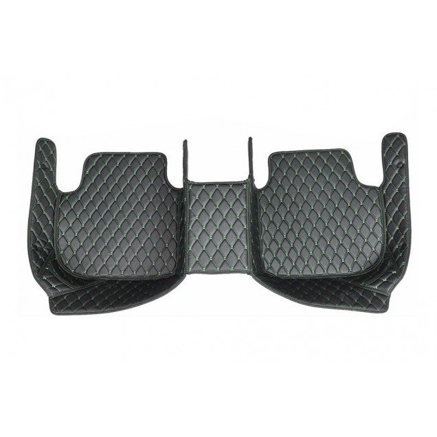 Discount Black and Green Stitching Luxury Leather Diamond Car Floor Mats Discount Black and Green Stitching Luxury Leather Diamond Car Floor Mats