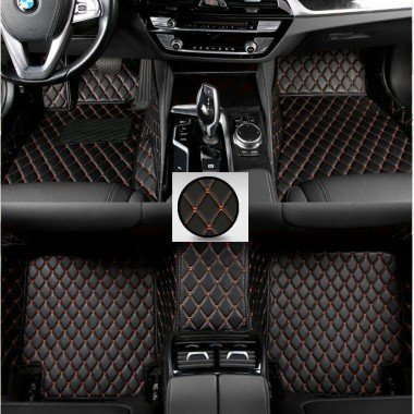 Discount Black and Orange Stitching Luxury Leather Diamond Car Floor Mats
