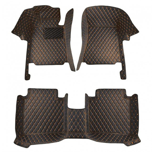 Discount Black and Orange Stitching Luxury Leather Diamond Car Floor Mats Discount Black and Orange Stitching Luxury Leather Diamond Car Floor Mats