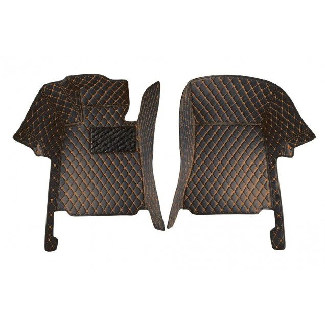 Discount Black and Orange Stitching Luxury Leather Diamond Car Floor Mats Discount Black and Orange Stitching Luxury Leather Diamond Car Floor Mats