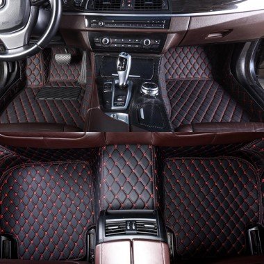 Discount Black and Red Stitching Luxury Leather Diamond Car Floor Mats