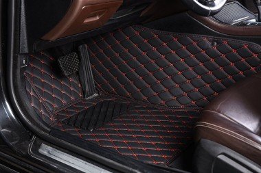 Discount Black and Red Stitching Luxury Leather Diamond Car Floor Mats