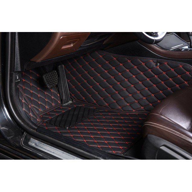 Discount Black and Red Stitching Luxury Leather Diamond Car Floor Mats Discount Black and Red Stitching Luxury Leather Diamond Car Floor Mats