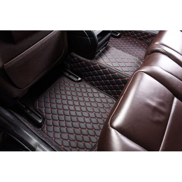 Discount Black and Red Stitching Luxury Leather Diamond Car Floor Mats Discount Black and Red Stitching Luxury Leather Diamond Car Floor Mats
