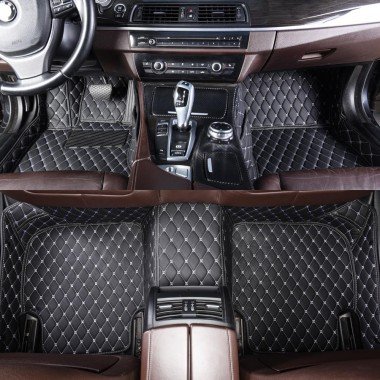 Discount Black and White Stitching Luxury Leather Diamond Car Floor Mats