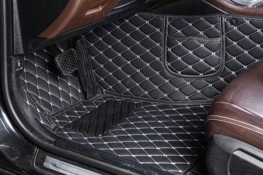 Discount Black and White Stitching Luxury Leather Diamond Car Floor Mats
