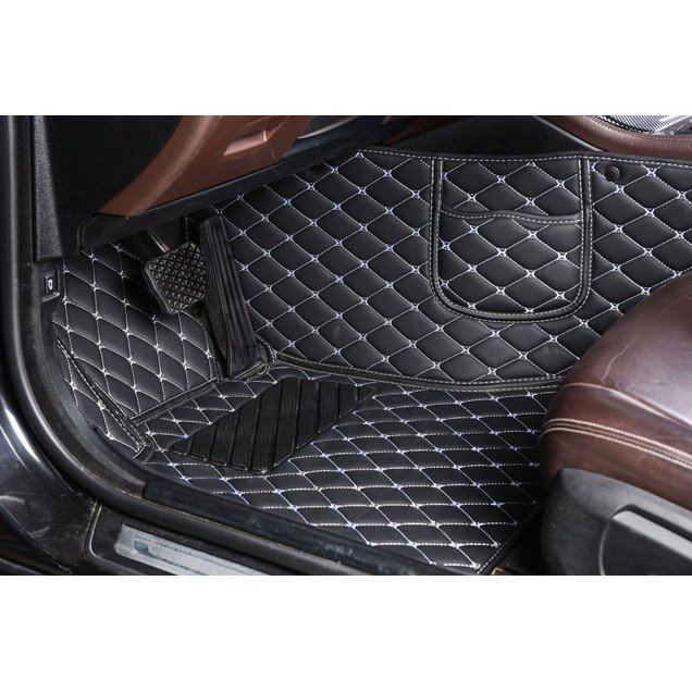 Discount Black and White Stitching Luxury Leather Diamond Car Floor Mats Discount Black and White Stitching Luxury Leather Diamond Car Floor Mats