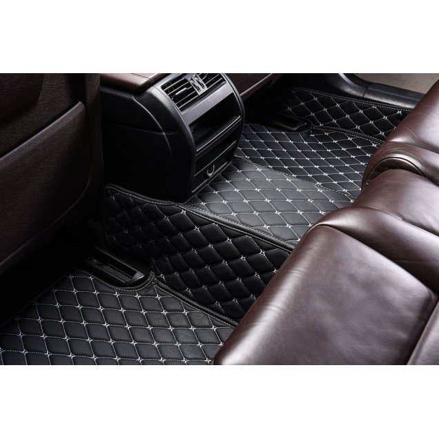 Discount Black and White Stitching Luxury Leather Diamond Car Floor Mats Discount Black and White Stitching Luxury Leather Diamond Car Floor Mats