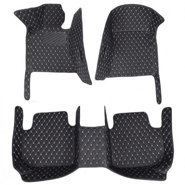 Discount Black and White Stitching Luxury Leather Diamond Car Floor Mats Discount Black and White Stitching Luxury Leather Diamond Car Floor Mats