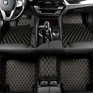 Discount Black and Yellow Stitching Luxury Leather Diamond Car Floor Mats