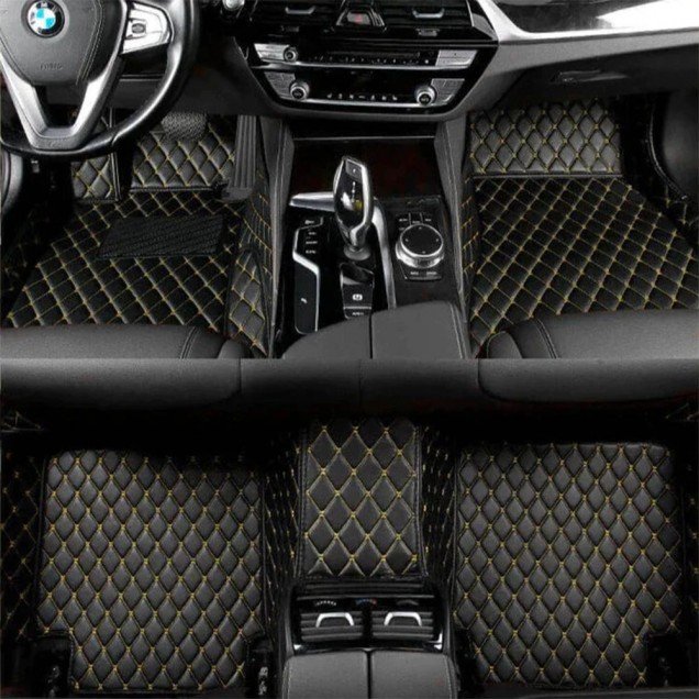 Discount Black and Yellow Stitching Luxury Leather Diamond Car Floor Mats Discount Black and Yellow Stitching Luxury Leather Diamond Car Floor Mats