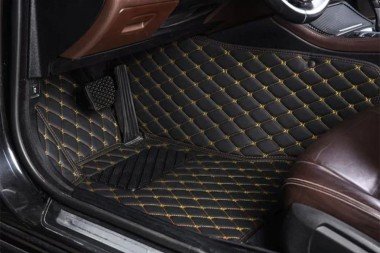 Discount Black and Yellow Stitching Luxury Leather Diamond Car Floor Mats