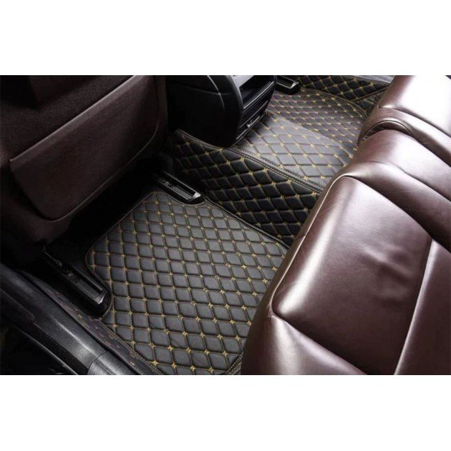 Discount Black and Yellow Stitching Luxury Leather Diamond Car Floor Mats Discount Black and Yellow Stitching Luxury Leather Diamond Car Floor Mats