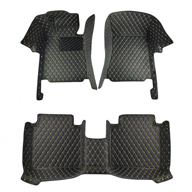 Discount Black and Yellow Stitching Luxury Leather Diamond Car Floor Mats Discount Black and Yellow Stitching Luxury Leather Diamond Car Floor Mats