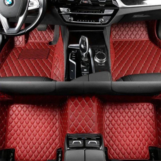 Discount Wine Red Luxury Leather Diamond Car Floor Mats Discount Wine Red Luxury Leather Diamond Car Floor Mats
