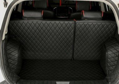 Discount Black and Black Stitching Full Cover Luxury Leather Diamond Trunk Car Floor Mats