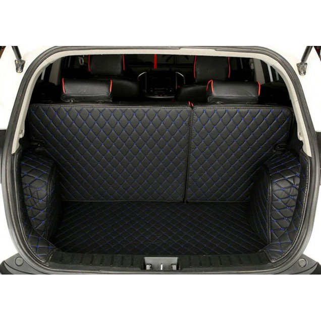 Discount Black and Blue Stitching Full Cover Luxury Leather Diamond Trunk Car Floor Mats Discount Black and Blue Stitching Full Cover Luxury Leather Diamond Trunk Car Floor Mats