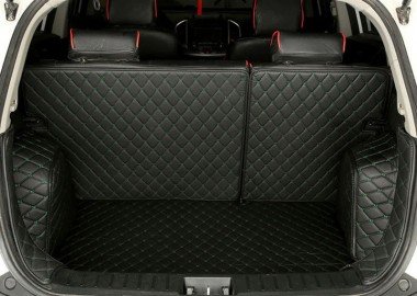 Discount Black and Green Stitching Full Cover Luxury Leather Diamond Trunk Car Floor Mats