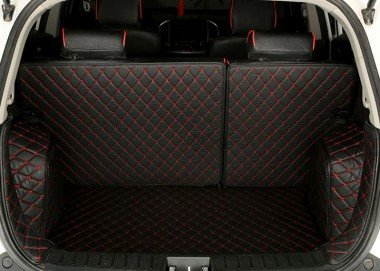 Discount Black and Red Stitching Full Cover Luxury Leather Diamond Trunk Car Floor Mats