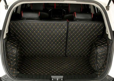 Discount Black and Yellow Stitching Full Cover Luxury Leather Diamond Trunk Car Floor Mats
