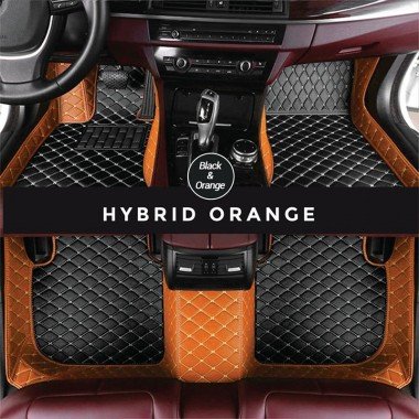 Discount Black and Orange Hybrid Mode Premium Diamond Car Floor Mats