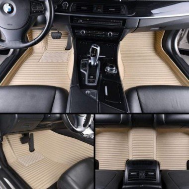 Discount Beige Luxury Leather Stripe Car Floor Mats