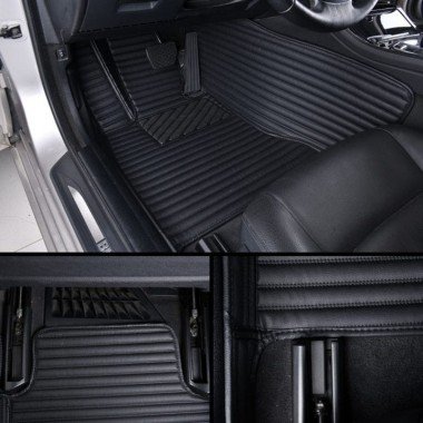 Discount Black Luxury Leather Stripe Car Floor Mats